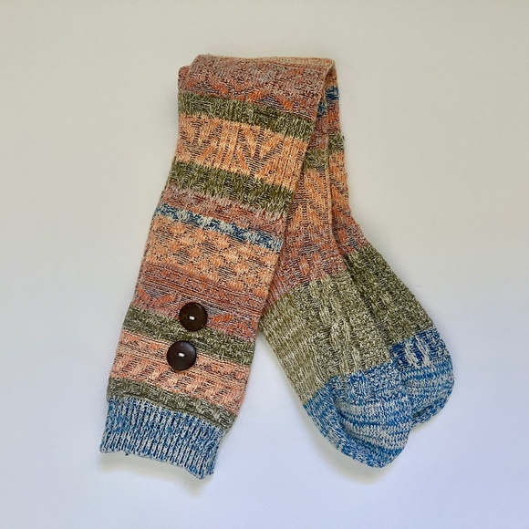 NWOT over the knee high striped cable knit socks green orange blue shell buttons - Picture 4 of 5